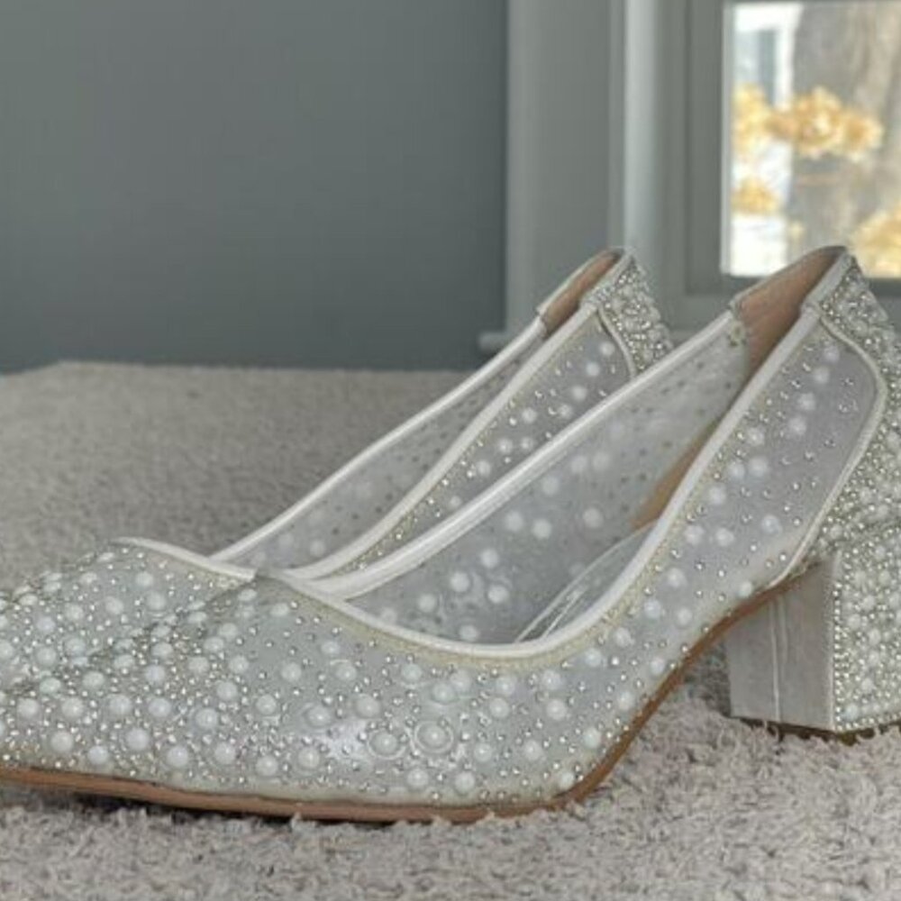 🤍Wedding Bridal Shoes Tulle Pearl Transparent Block Heels (4cm) 🤍 - Picture 8 of 9